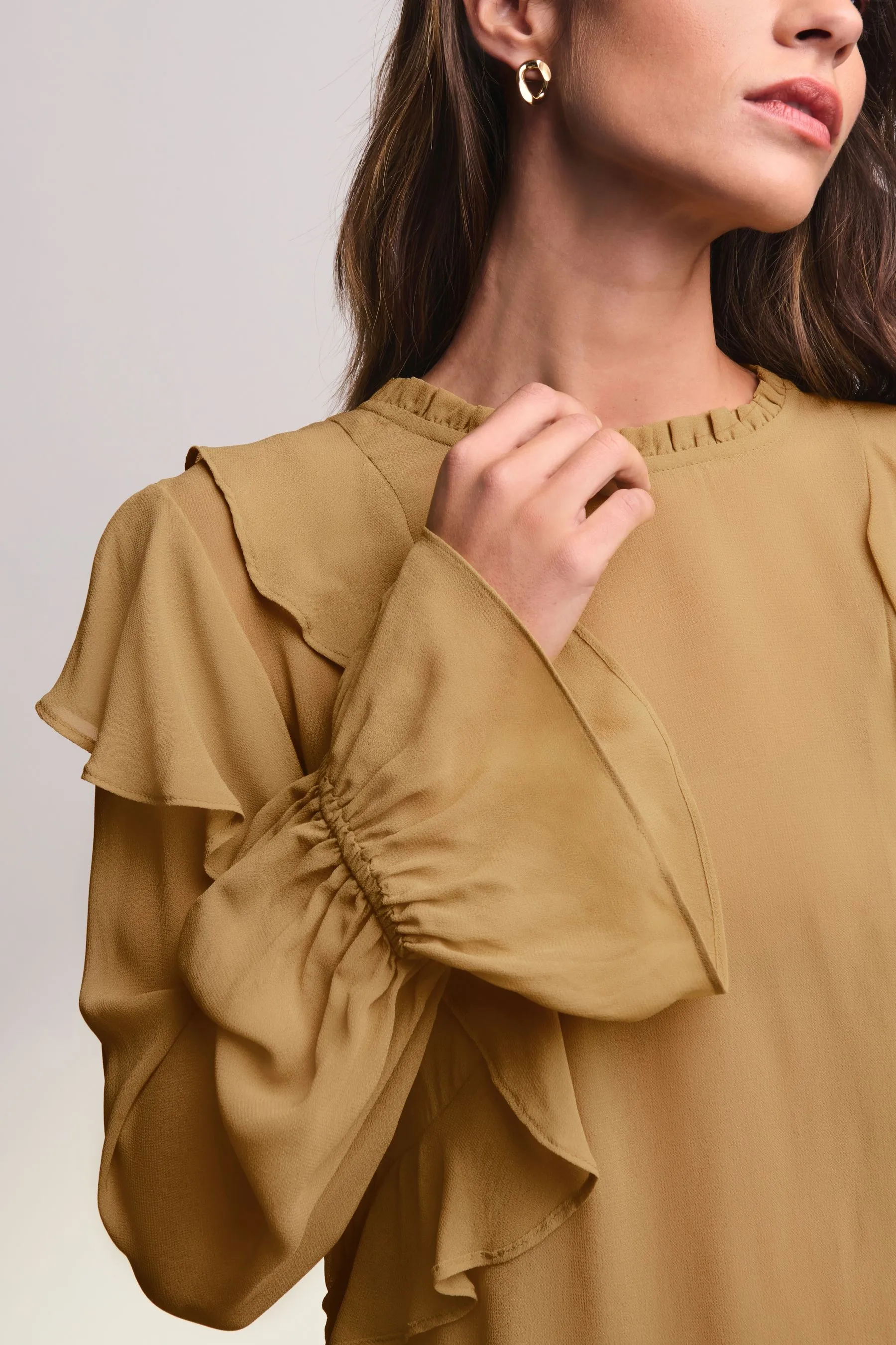 Blusa a maniche lunghe con ruches    