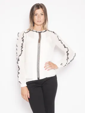 Blusa con Volant e Pizzo Bianca