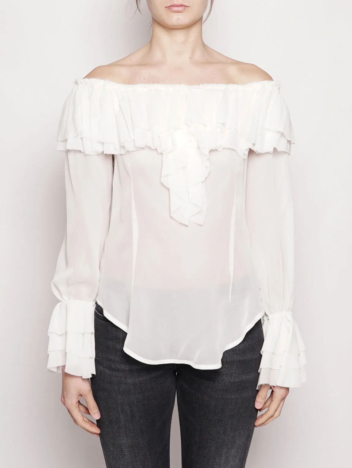 Blusa in Georgette di Viscosa Avorio