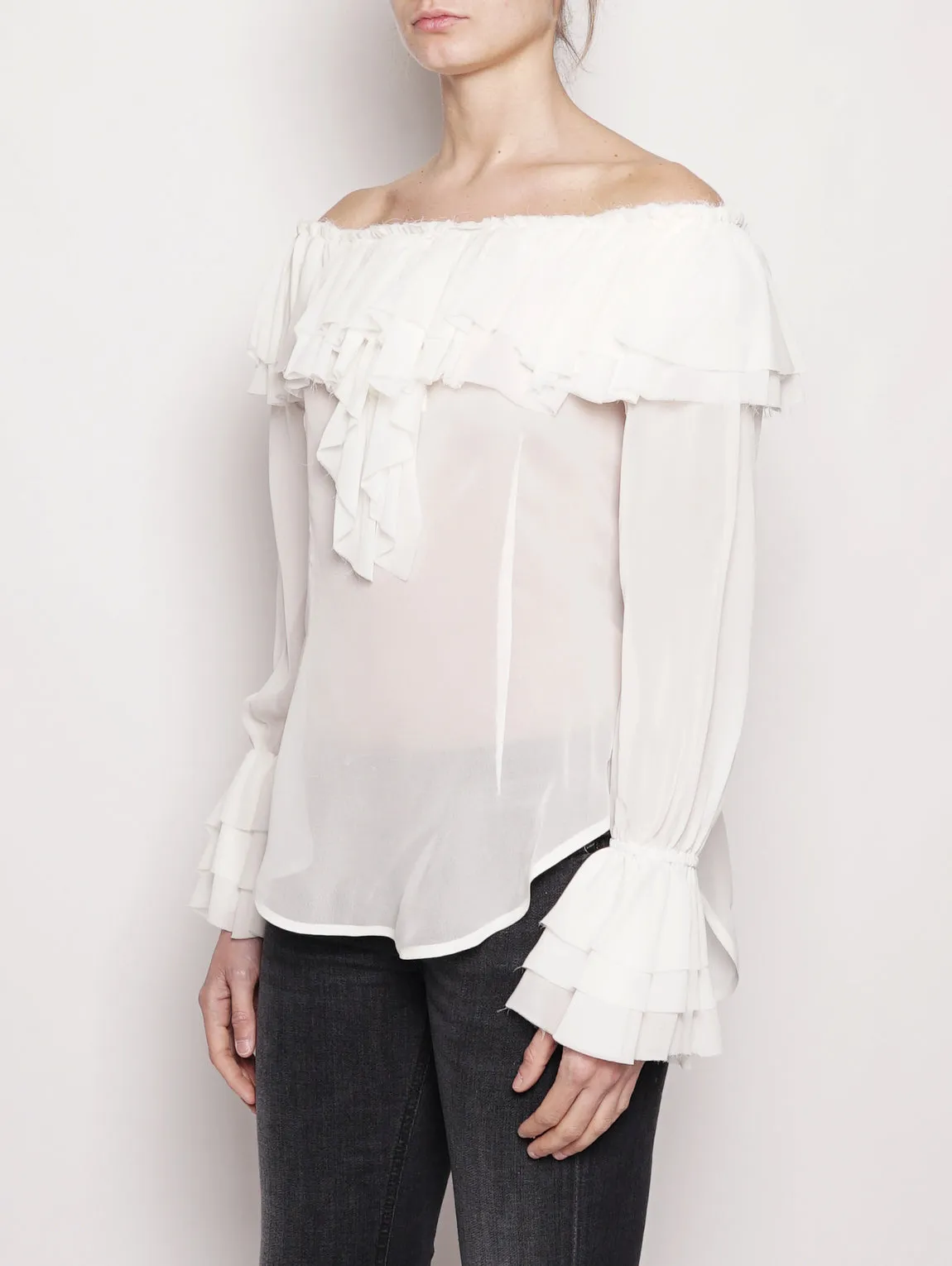 Blusa in Georgette di Viscosa Avorio