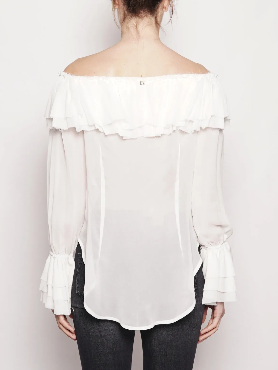 Blusa in Georgette di Viscosa Avorio