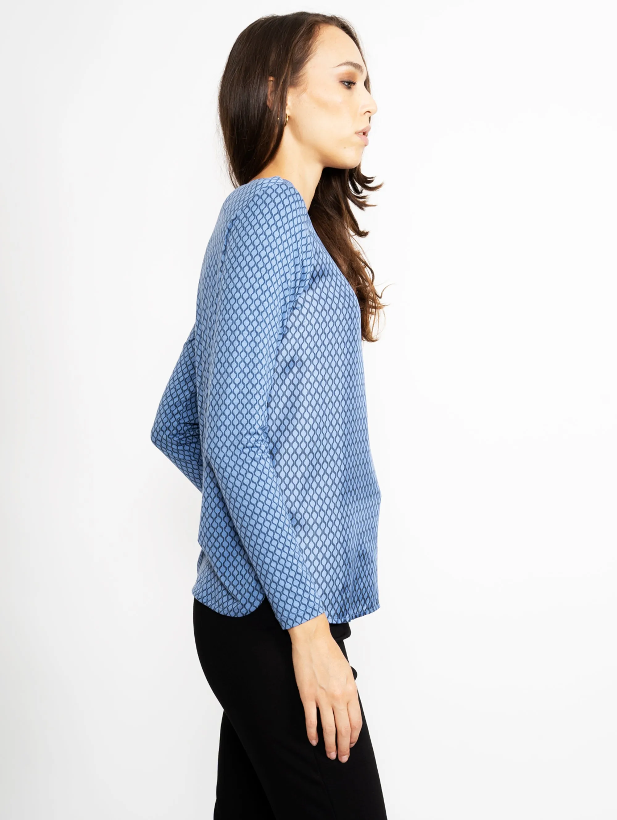 Blusa in Seta con Stampa Geometrica Avio