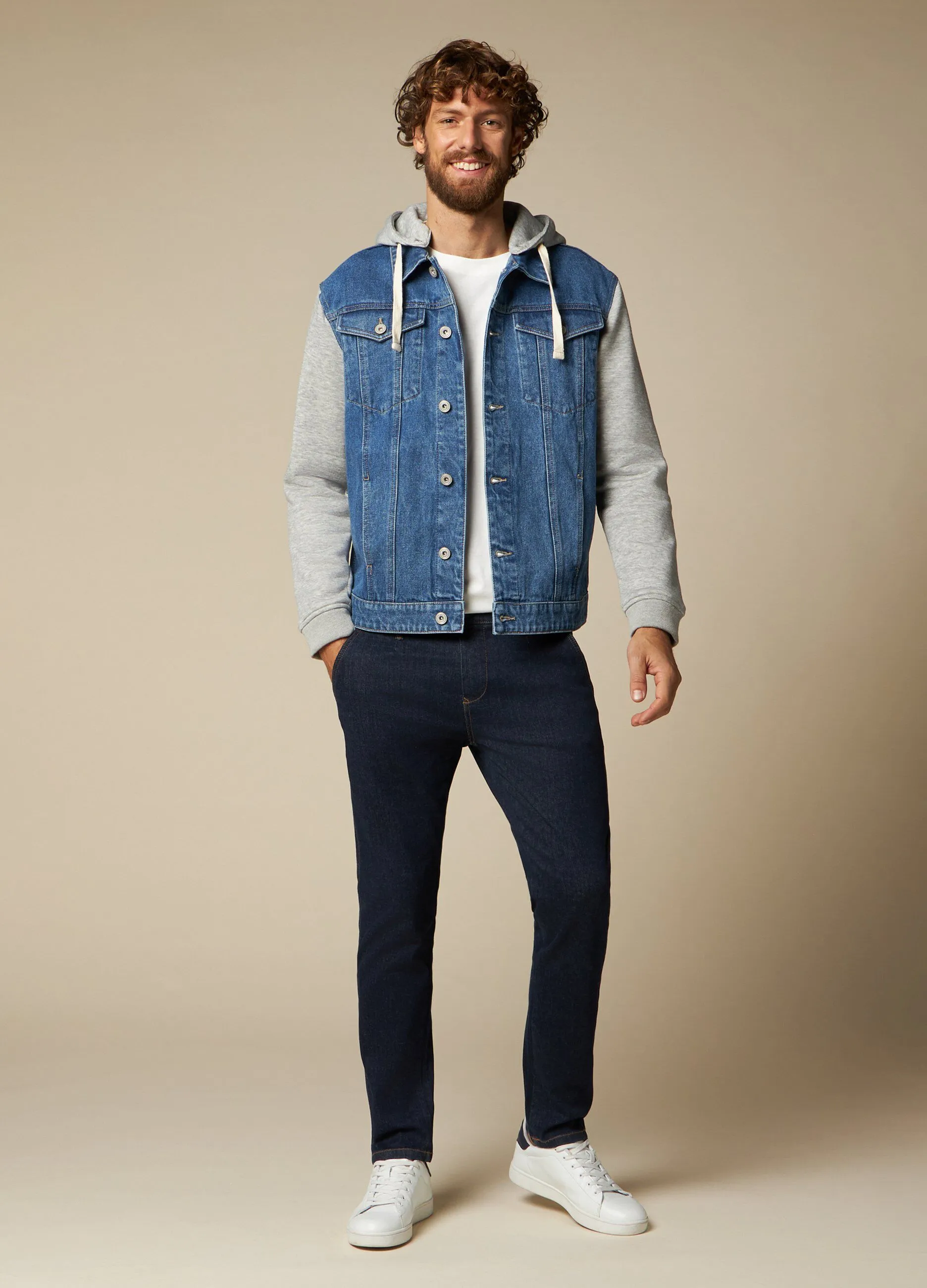 J. HART & BROS  Giubbino in denim e felpa con cappuccio uomo