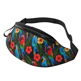 Marsupio con marsupio a forma di macao e fiori di ibisco per uomo e donna. Marsupio per viaggi,passeggiate,corsa,escursionismo,p